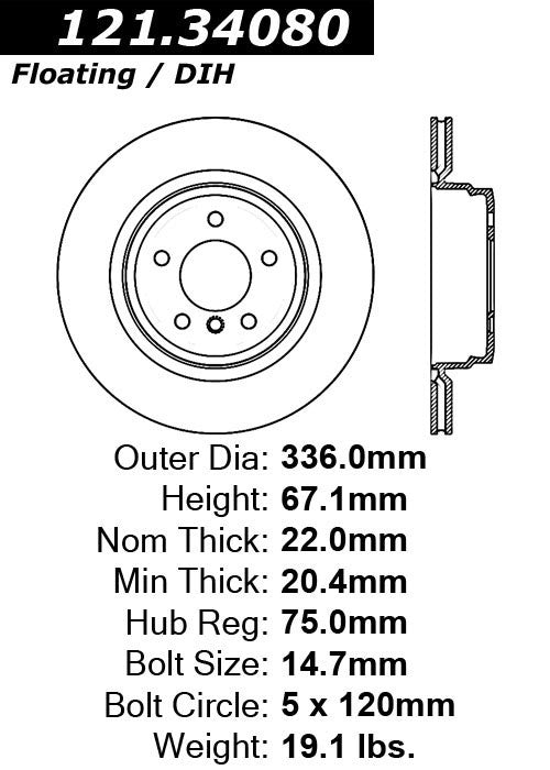 Rear Disc Brake Rotor for BMW 335i xDrive Coupe 2013 2012 2011 2010 2009 P-2413076