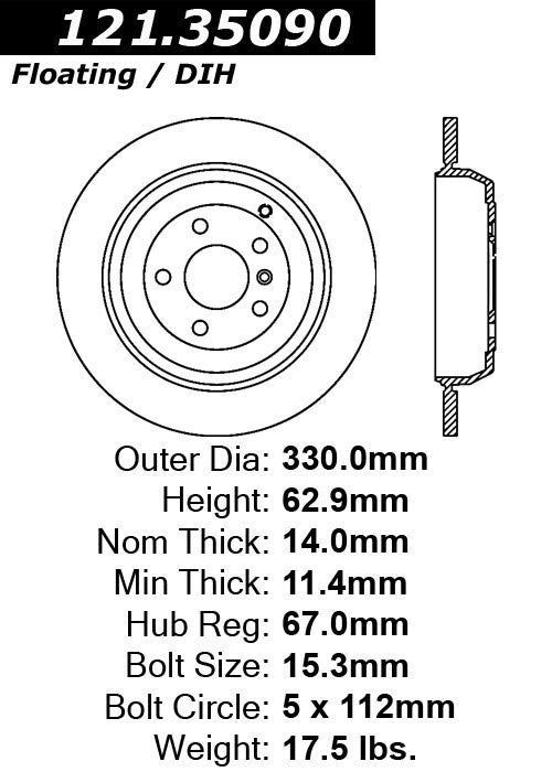 Rear Disc Brake Rotor for Mercedes-Benz GL450 2007 - Centric 121.35090