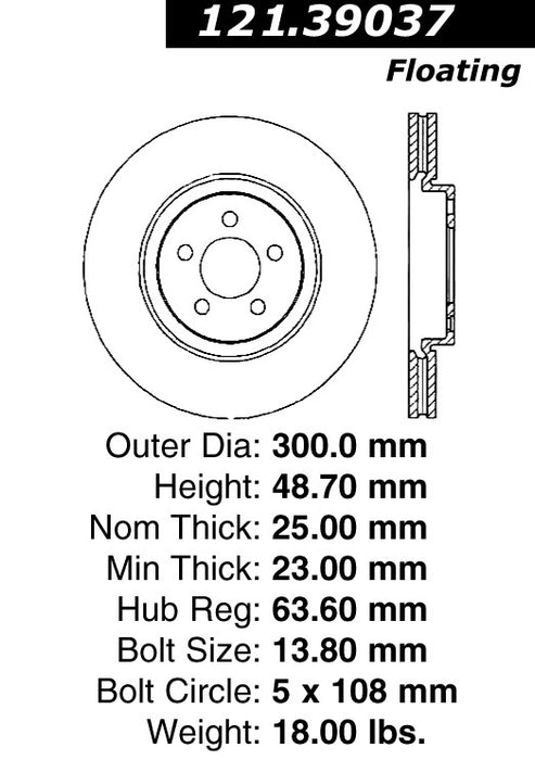 Front Disc Brake Rotor for Volvo S40 2012 2011 2010 2009 2008 2007 2006 2005 2004 - Centric 121.39037