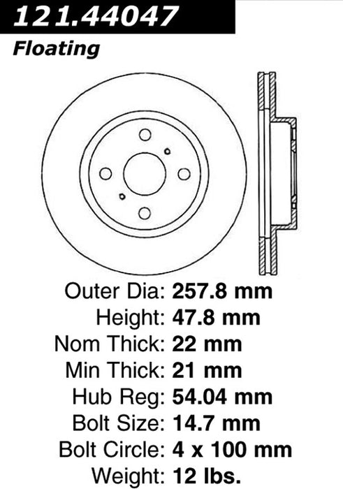 Front Disc Brake Rotor for Toyota Corolla GTS 1991 1990 - Centric 121.44047