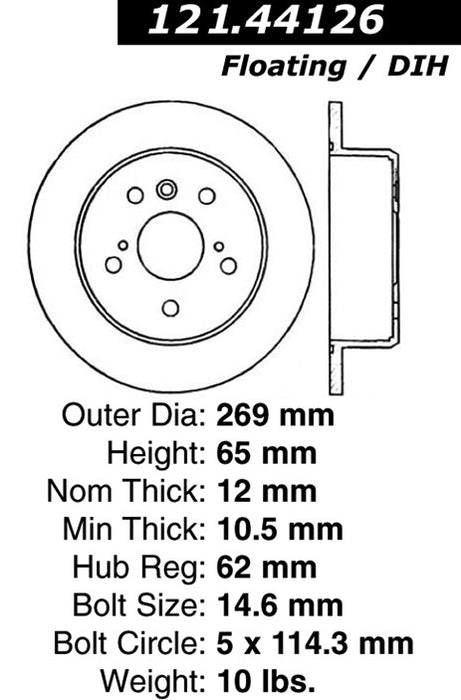 Rear Disc Brake Rotor for Lexus ES300 2003 2002 - Centric 121.44126