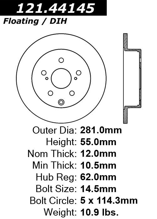 Rear Disc Brake Rotor for Toyota RAV4 2018 2017 2016 2015 2014 2013 2012 2011 2010 2009 2008 2007 2006 P-2414805