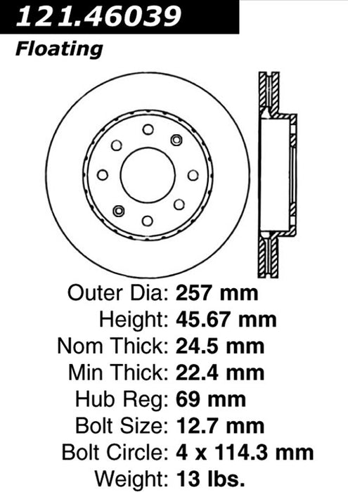 Front Disc Brake Rotor for Mitsubishi Sigma 1990 1989 - Centric 121.46039