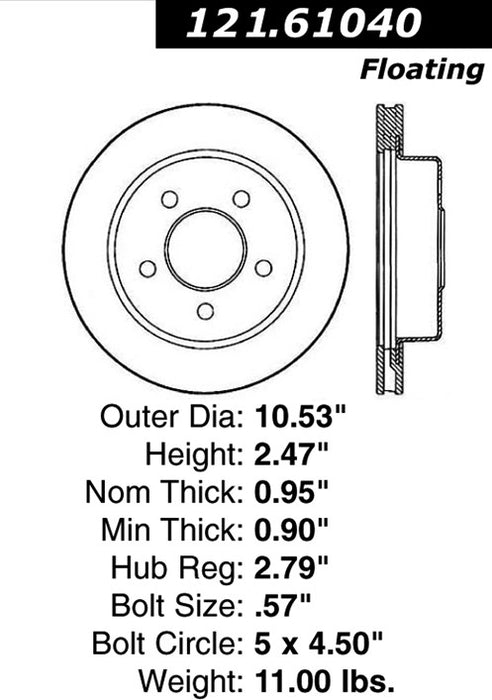 Rear Disc Brake Rotor for Lincoln Mark VII 1992 1991 - Centric 121.61040