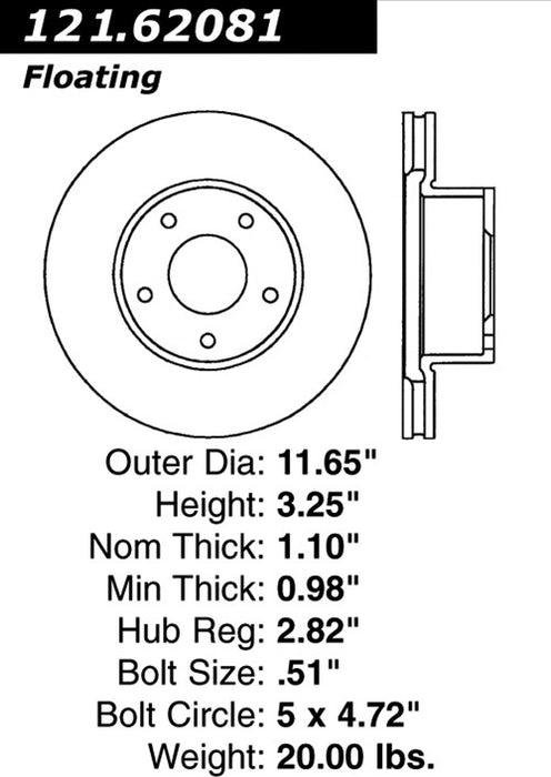 Front Disc Brake Rotor for Pontiac GTO 2004 - Centric 121.62081