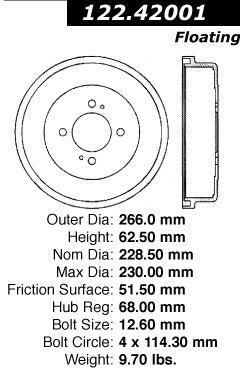 Rear Brake Drum for Nissan 810 1981 1980 1979 1978 1977 P-2418247