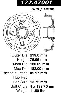Rear Brake Drum for Subaru DL FWD 1979 1978 1977 1976 1975 1974 1973 - Centric 122.47001