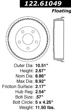 Rear Brake Drum for Mercury Sable 2005 2004 2003 2002 2001 P-2418404