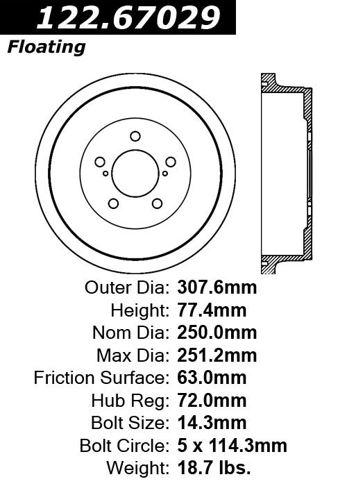 Rear Brake Drum for Dodge Grand Caravan FWD 2006 2005 2004 2003 2002 2001 2000 1999 1998 1997 1996 P-2418823