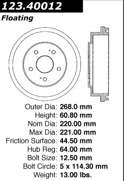 Rear Brake Drum for Honda Fit ELECTRIC 2014 2013 P-2418904