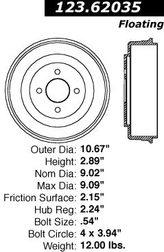 Rear Brake Drum for Chevrolet Cobalt 2008 2007 2006 2005 P-2419600