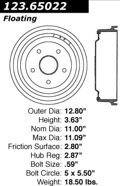 Rear Brake Drum for Ford Bronco 1985 1984 1983 1982 1981 1980 1979 1978 1977 1976 - Centric 123.65022