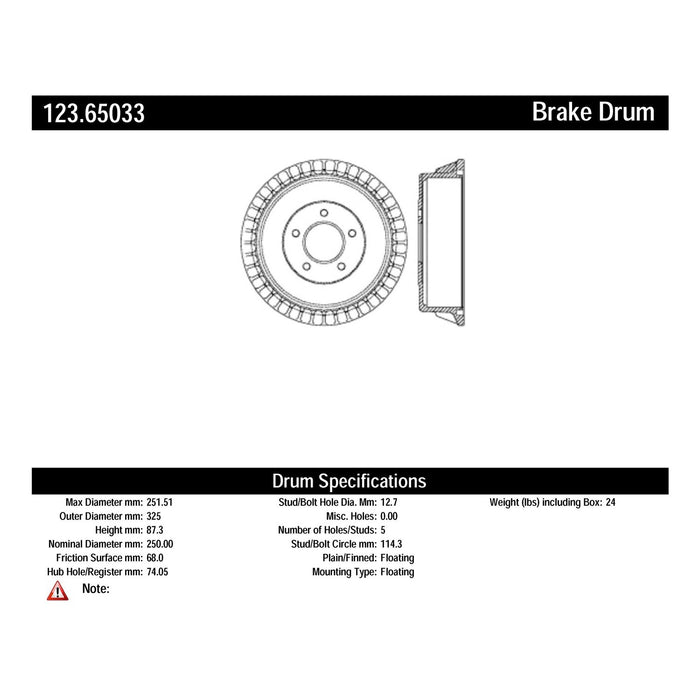 Rear Brake Drum for Nissan Quest 2002 2001 2000 1999 1998 1997 1996 1995 1994 1993 - Centric 123.65033