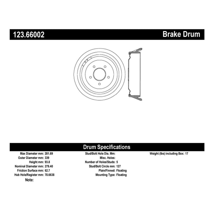 Rear Brake Drum for Chevrolet C10 Pickup 1974 1973 1972 1971 - Centric 123.66002