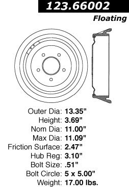 Rear Brake Drum for Chevrolet C10 Pickup 1974 1973 1972 1971 - Centric 123.66002