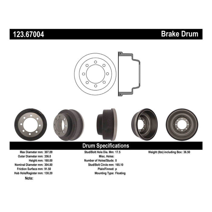 Rear Brake Drum for Dodge B300 1980 1979 1978 1977 1976 1975 - Centric 123.67004