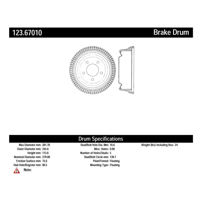 Rear Brake Drum for Dodge B250 1994 1993 1992 1991 1990 1989 1988 1987 1986 1985 - Centric 123.67010