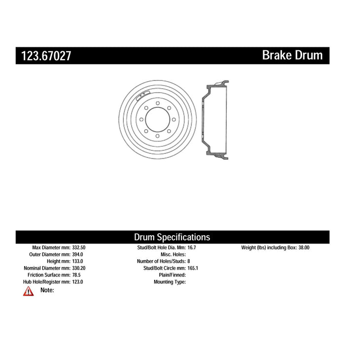 Rear Brake Drum for Dodge Ram 2500 1999 1998 1997 1996 1995 1994 - Centric 123.67027