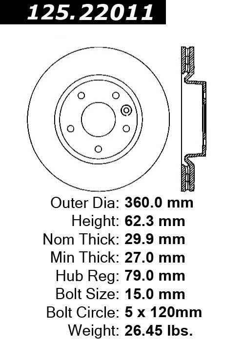 Front Disc Brake Rotor for Land Rover Discovery 2017 - Centric 125.22011