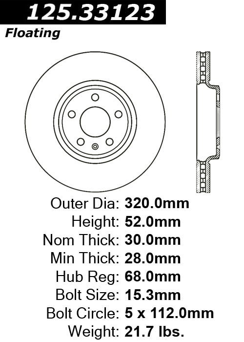 Front Disc Brake Rotor for Audi A4 Quattro 2012 2011 2010 2009 P-2420957