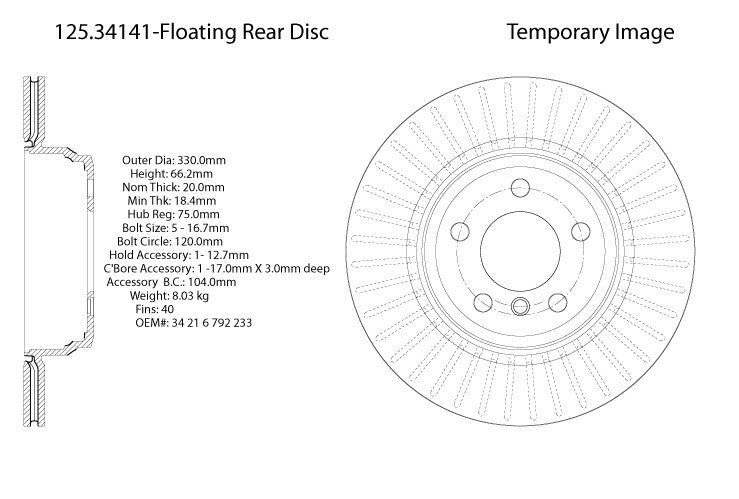 Rear Disc Brake Rotor for BMW 435i 2016 2015 2014 P-2421451