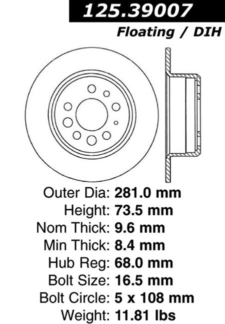 Rear Disc Brake Rotor for Volvo 760 1990 1989 1988 1987 1986 1985 1984 1983 - Centric 125.39007