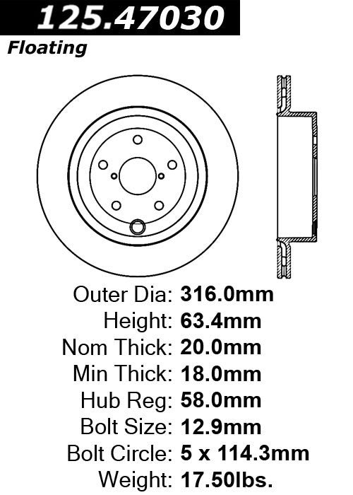 Rear Disc Brake Rotor for Subaru WRX STI 2017 2016 2015 2014 2013 P-2422170