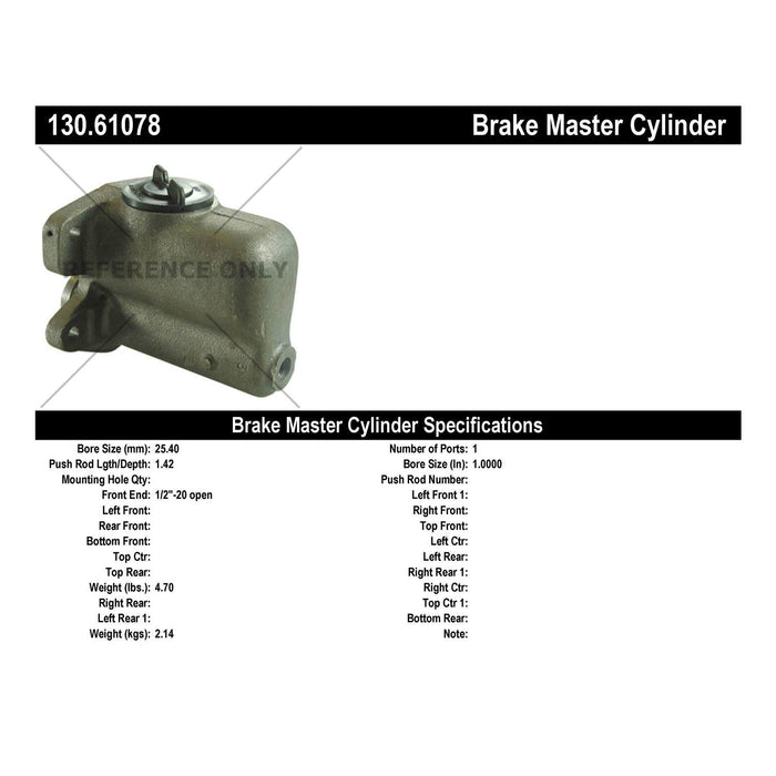 Brake Master Cylinder for Ford Ranchero 1958 1957 - Centric 130.61078