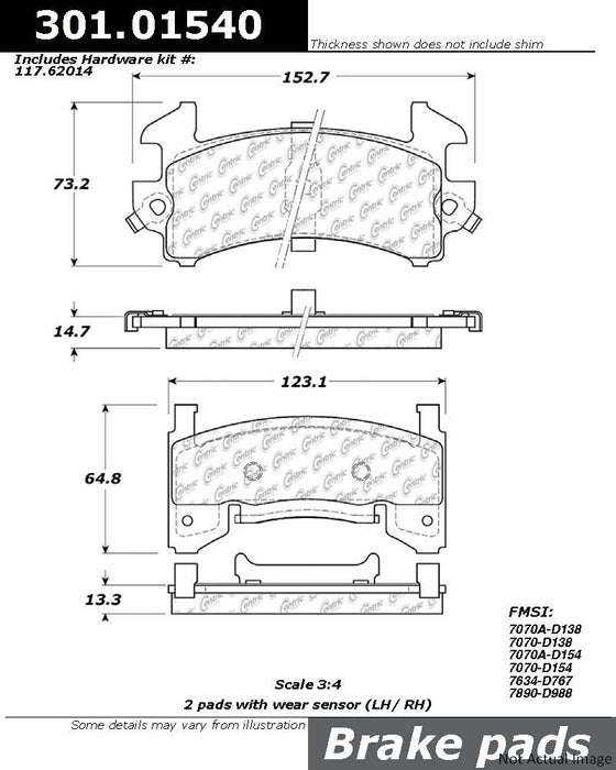 Front Disc Brake Pad Set for GMC Sonoma RWD 2003 2002 2001 2000 1999 1998 1997 1996 1995 1994 1993 1992 1991 - Centric 301.01540
