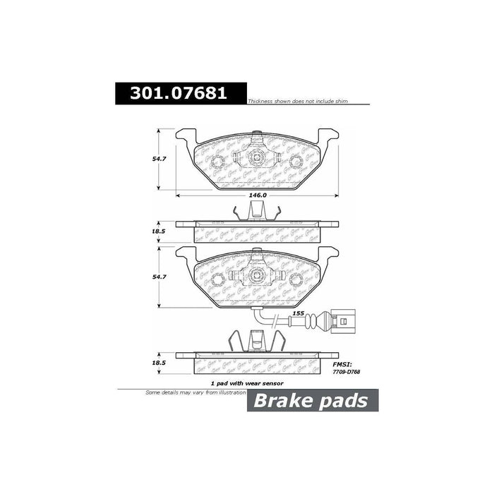 Front Disc Brake Pad Set for Audi A3 2004 2003 2002 2001 2000 1999 1998 - Centric 301.07681