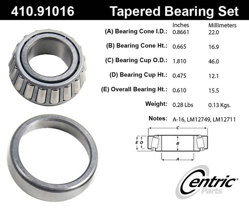 Front Outer Wheel Bearing and Race Set for Dodge B150 1994 1993 1992 1991 1990 1989 1988 1987 1986 1985 1984 1983 1982 1981 - Centric 410.91016