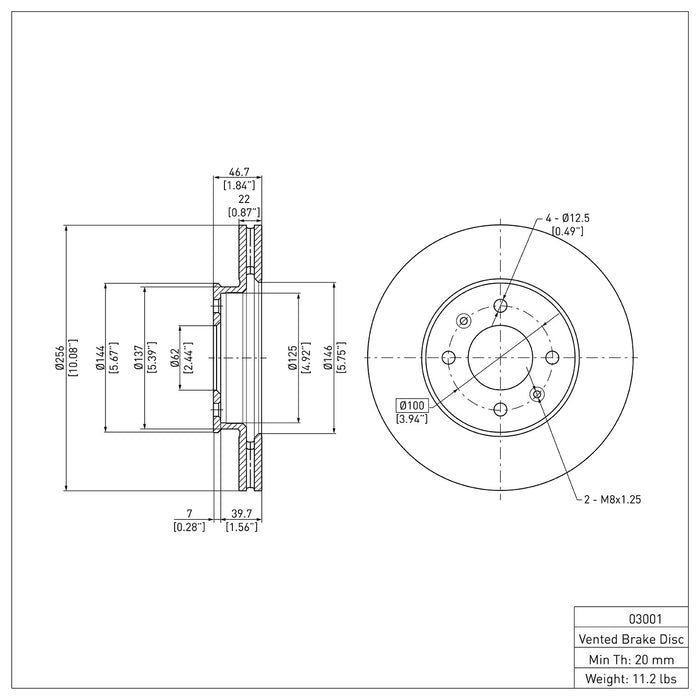 Front Disc Brake Rotor for Kia Rio5 2011 2010 2009 2008 2007 2006 P-278298