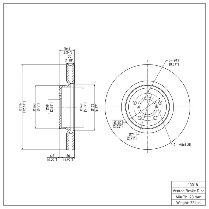 Front Disc Brake Rotor for Subaru Legacy 2014 2013 2012 2011 2010 2009 2008 2007 2006 2005 - Dynamite Friction 600-13018