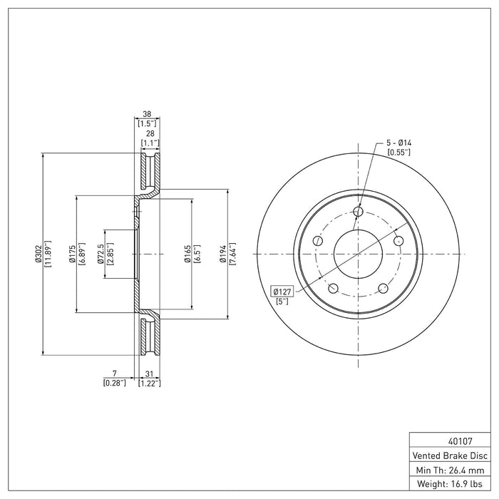 Front Disc Brake Rotor for Ram C/V 2015 2014 2013 2012 P-279416