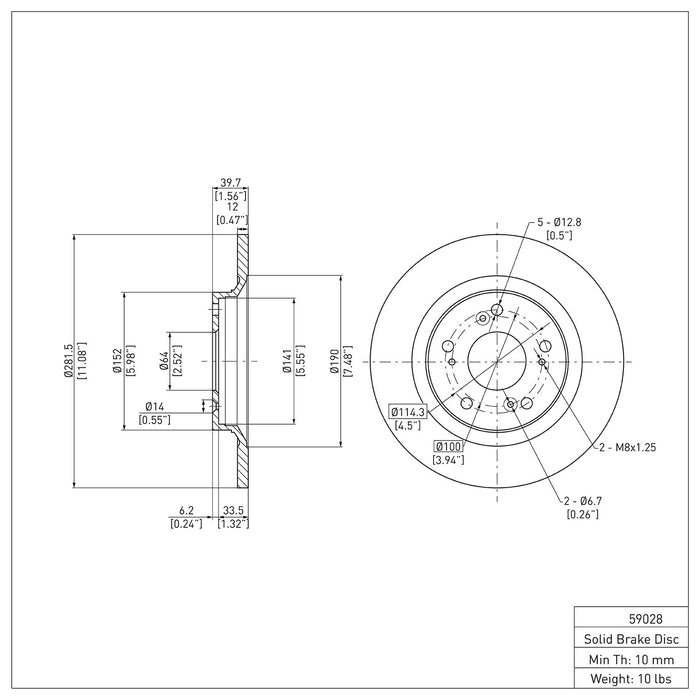 Rear Disc Brake Rotor for Honda S2000 2009 2008 2007 2006 2005 2004 2003 2002 2001 2000 P-280955