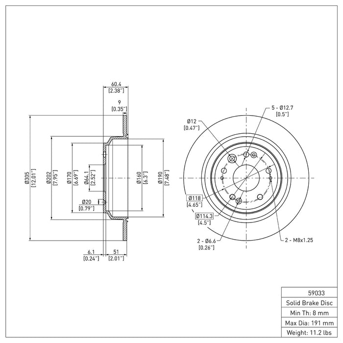 Rear Disc Brake Rotor for Honda Accord Crosstour 2011 2010 P-280964