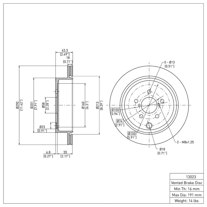 Rear Disc Brake Rotor for Subaru Legacy 2014 2013 2012 2011 2010 - Dynamite Friction 604-13023