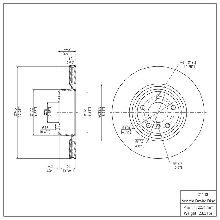 Rear Disc Brake Rotor for BMW 118i 4-Door 2015 2014 2013 2012 P-283351