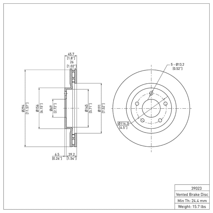 Front Disc Brake Rotor for Mitsubishi Outlander 2020 2019 2018 2017 2016 2015 2014 2013 2012 2011 2010 2009 2008 2007 P-283612