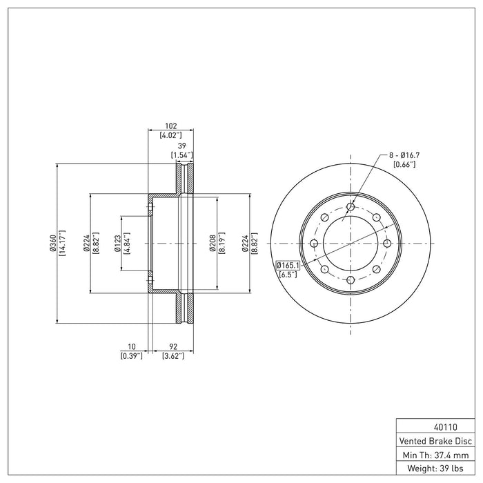 Front Disc Brake Rotor for Ram 4000 2021 2020 2019 2018 2017 2016 2015 2014 2013 2012 2011 P-283782