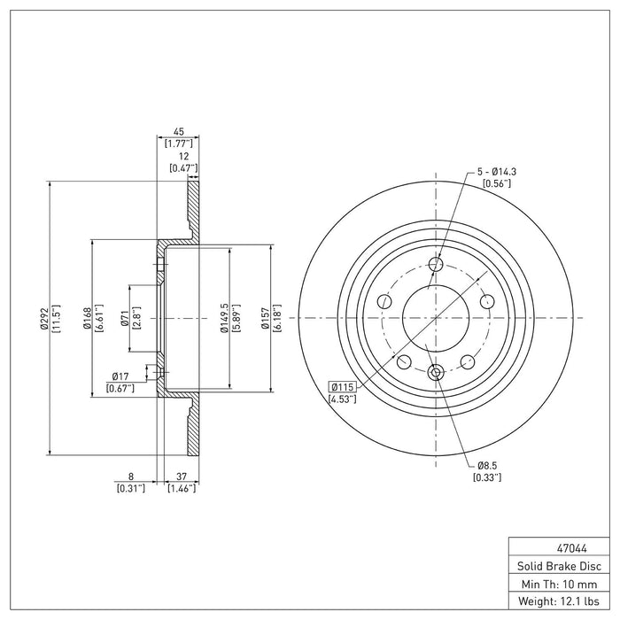 Rear Disc Brake Rotor for Chevrolet Orlando 2014 2013 2012 P-284147