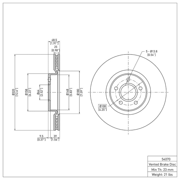 Front Disc Brake Rotor for Ford Escape 2019 2018 2017 2016 2015 2014 2013 P-284886