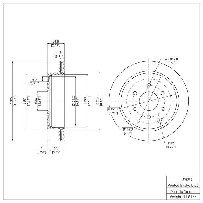 Rear Disc Brake Rotor for Nissan Frontier 2022 2021 2020 2019 2018 2017 2016 2015 2014 2013 2012 2011 2010 2009 2008 2007 2006 2005 P-286024