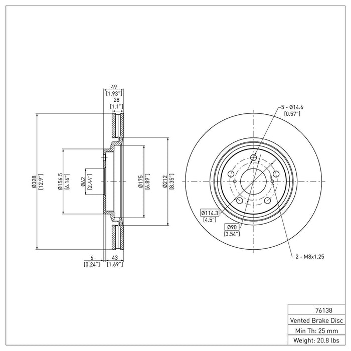 Front Disc Brake Rotor for Lexus RX450h 2015 2014 2013 2012 2011 2010 P-286781