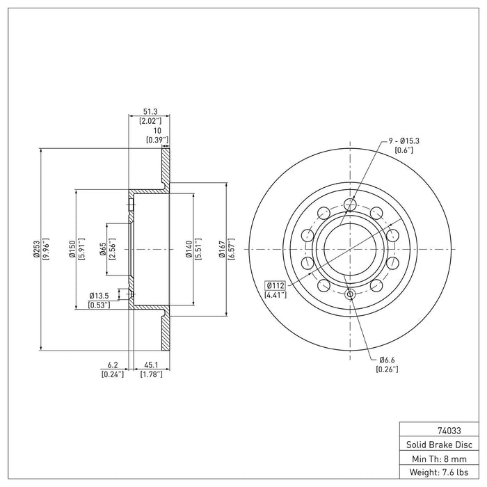 Rear Disc Brake Rotor for Volkswagen Jetta 2.0L L4 Sedan 2018 2017 2016 2015 2014 2013 2012 P-291511