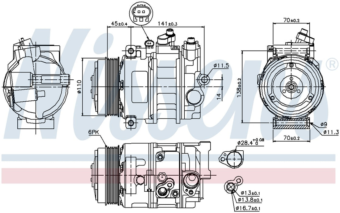 A/C Compressor for Mercedes-Benz E63 AMG 6.3L V8 GAS 2011 2010 - Nissens 89039