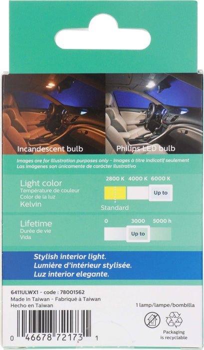 Dome Light Bulb for Mercedes-Benz SLK55 AMG 2011 2010 2009 2008 2007 2006 2005 - Phillips 6411WLED
