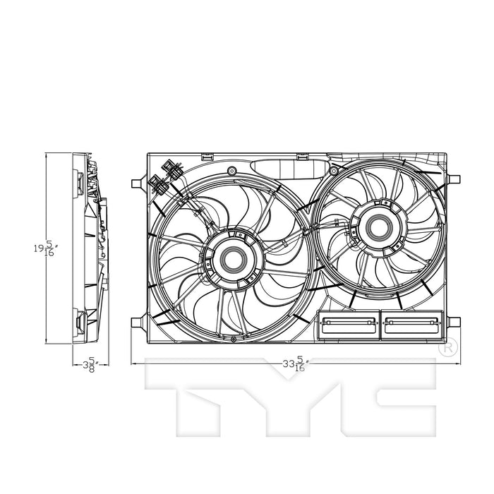 Dual Radiator and Condenser Fan Assembly for Ford Transit-250 2019 2018 2017 2016 2015 - TYC 623540