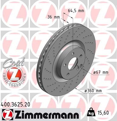 Front Disc Brake Rotor for Mercedes-Benz CL550 4.7L V8 AWD GAS Coupe 2014 2013 2012 2011 - Zimmermann 400.3625.20